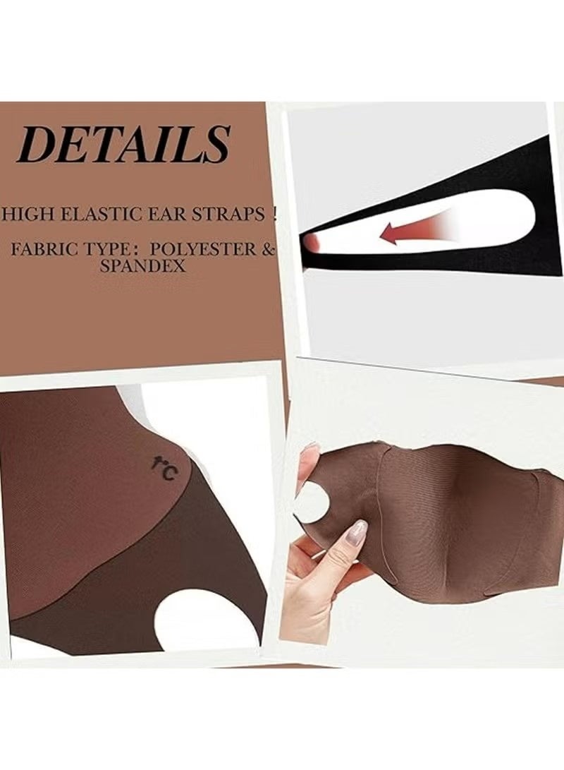 قناع وجه قماشي قابل لإعادة الاستخدام، ثلاثي الأبعاد، مقاوم للرياح والغبار، مناسب للطقس البارد، دافئ، قابل للغسل، قناع قماشي للرياضات الخارجية، نصف وجه، حلقات أذن (أسود + بني داكن، قطعتان) - Image 5